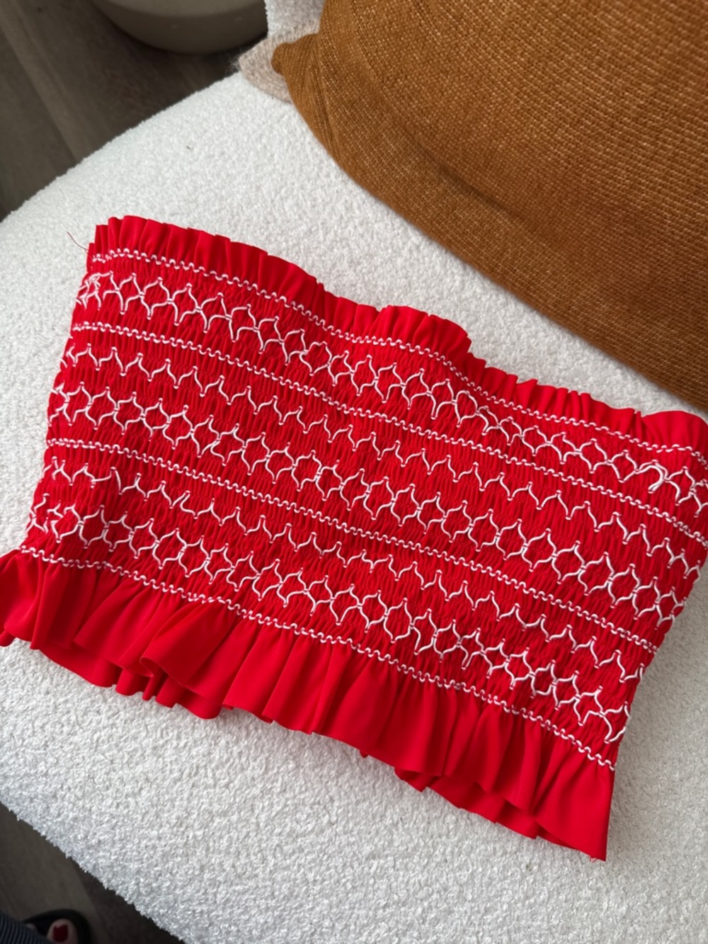 Xhilaration Red Smocked Ruffle Bandeau Swim Top
